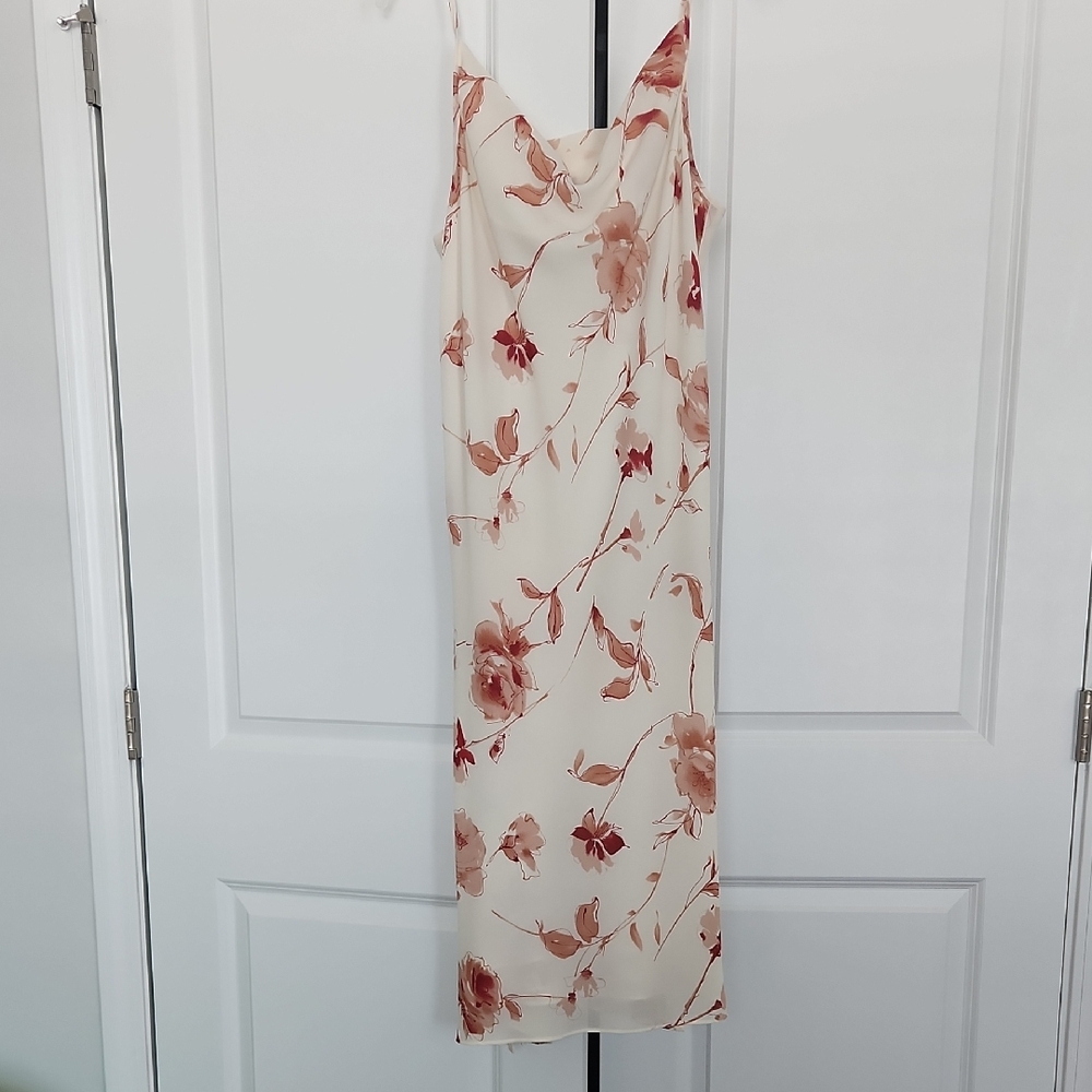 Cream and Pink Floral Midi Dress